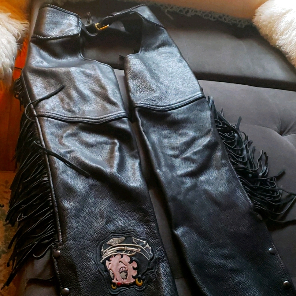 Ladies black leather chaps